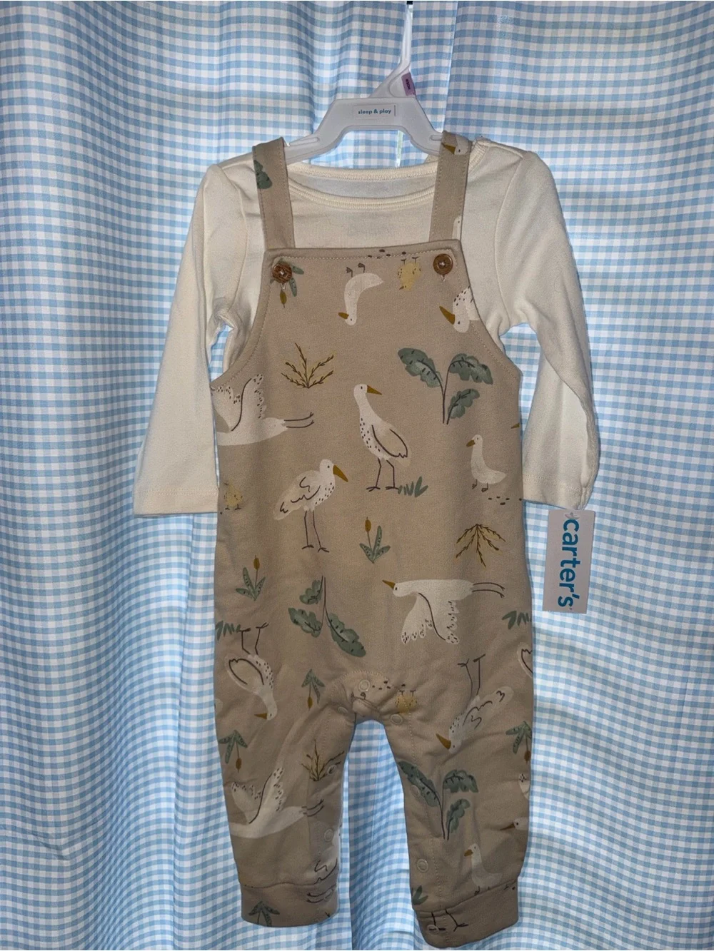 Carter's Yellow Bird Print Overalls with Cream Top 9M NWT!
